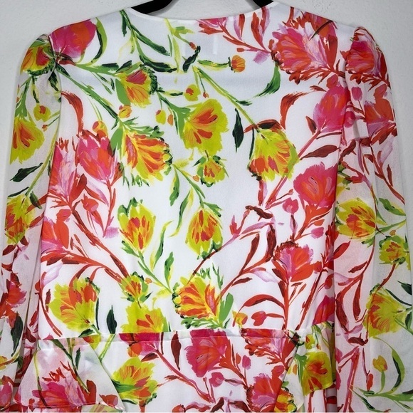 NWT Mini Dress Milly Nora Neon Botanical Ruffle Multi Color White Size 8 - Picture 7 of 16